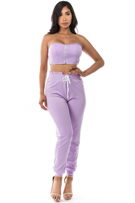 Lavender Casual Crop Top Pant Set king-general-store-5710.myshopify.com