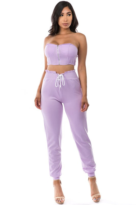 Lavender Casual Crop Top Pant Set king-general-store-5710.myshopify.com