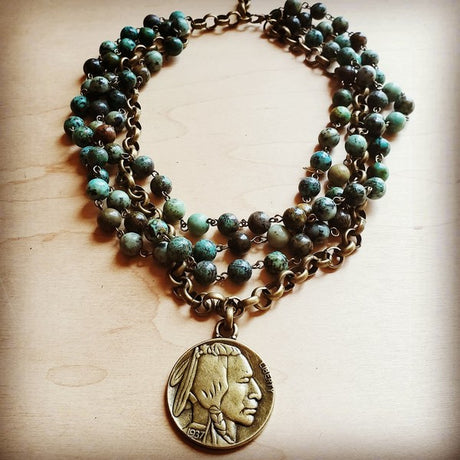 African Turquoise Collar Length Necklace with Coin king-general-store-5710.myshopify.com