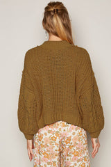 Dusky Olive POL Mock Neck Cable Knit Sweater