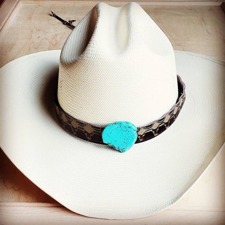 Navajo Embossed Leather Hat Band w/ Turquoise Slab king-general-store-5710.myshopify.com