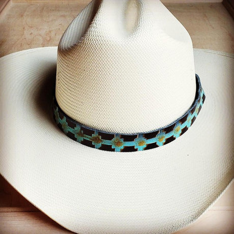 Blue Navajo Embossed Leather Hat Band king-general-store-5710.myshopify.com