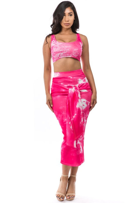 Pink Crop Top Tie Skirt Set king-general-store-5710.myshopify.com