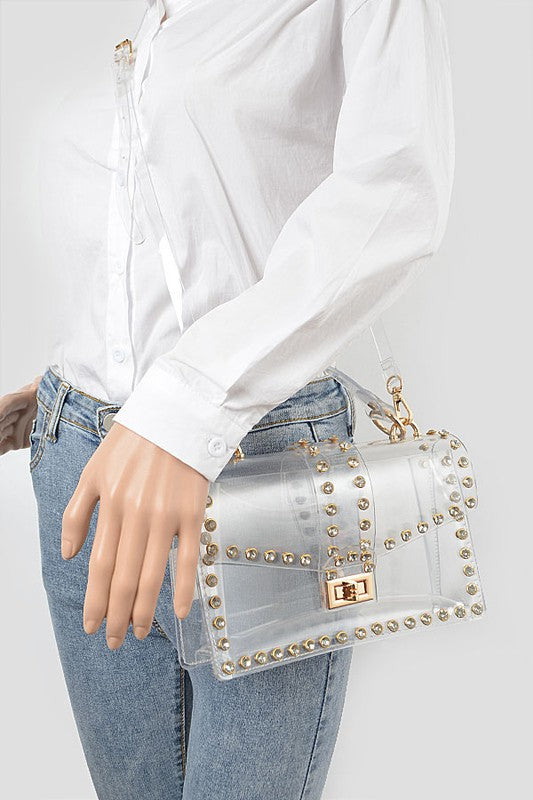 Crystal Accent Clear Crossbody Swing Bag