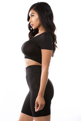 BLACK CROP TOP WITH BICYCLE PANT SET