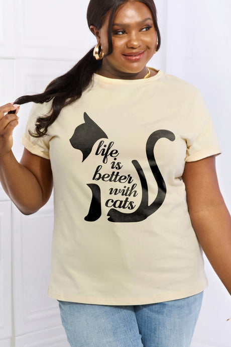 Simply Love Full Size LIFE IS BETTER WITH CATS Graphic Cotton Tee king-general-store-5710.myshopify.com