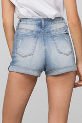 Double Waistband Medium Wash Denim Shorts