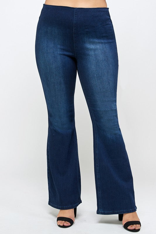 Plus Size Mid Rise Banded Wide Flare Jeans