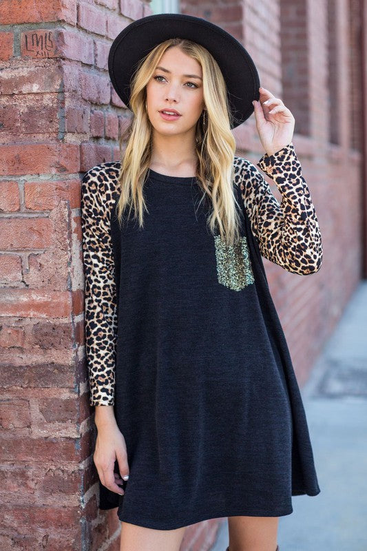 Animal Print Sleeve Aline Mini Dress