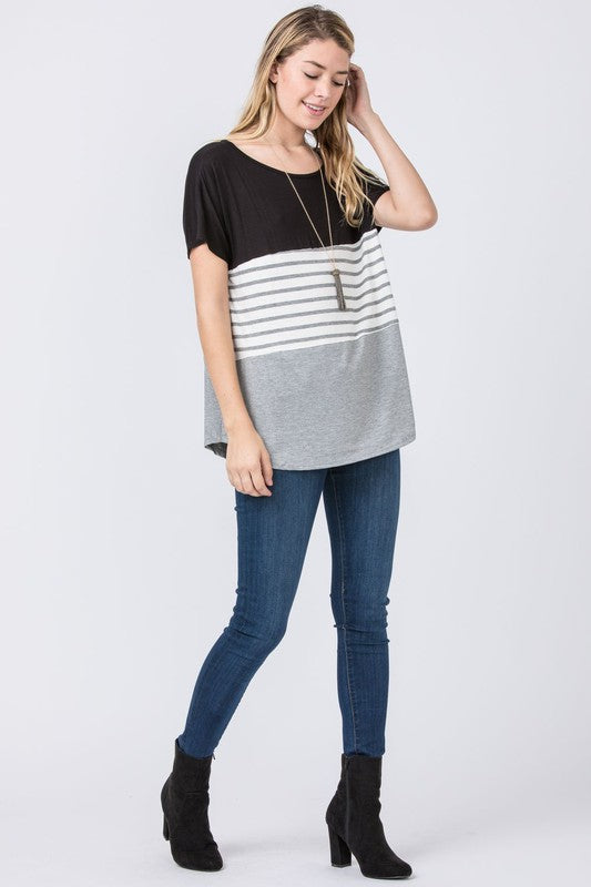 Three Color Block Tunic Top