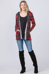 Hooded Plaid Trimmed Cardigan king-general-store-5710.myshopify.com