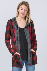 Plaid Checker Print Cardigan with Hoodie king-general-store-5710.myshopify.com