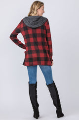 Plaid Checker Print Cardigan with Hoodie king-general-store-5710.myshopify.com