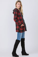 Plus Plaid Checker Print Cardigan with Hoodie king-general-store-5710.myshopify.com