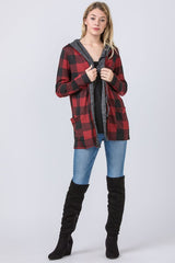 Plus Plaid Checker Print Cardigan with Hoodie king-general-store-5710.myshopify.com