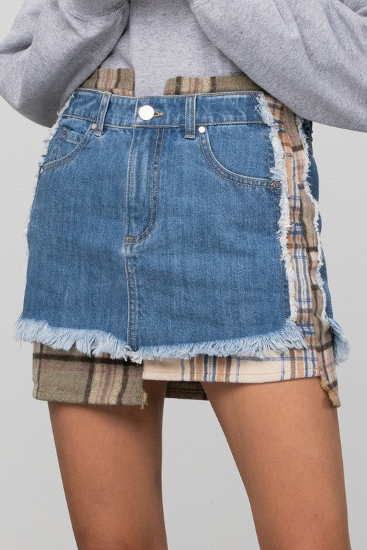 Plaid Checkered Denim Mini Skirt