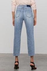 Minimal Distress Ankle-Length Medium Denim Jeans