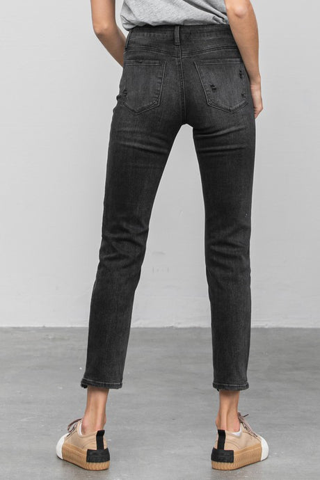 Mid Rise Distressed Straight Jeans