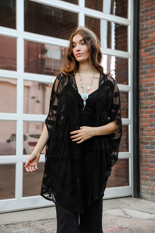 Embroidered Mesh Leaf Kimono king-general-store-5710.myshopify.com