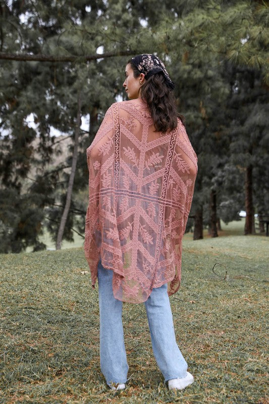 Embroidered Mesh Leaf Kimono king-general-store-5710.myshopify.com