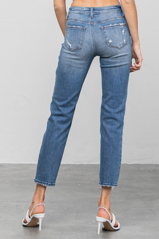 Slim Mid Rise Medium Wash Denim Girlfriend Jeans