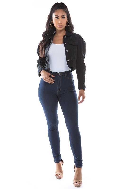 Black Cropped Denim Jacket king-general-store-5710.myshopify.com