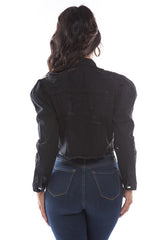 Black Cropped Denim Jacket king-general-store-5710.myshopify.com