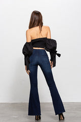 Mid-Rise Banded Wider Flare Jeans