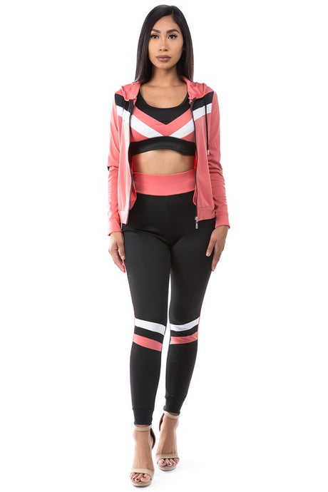 Peach Crop Top & Yoga Pants 3pc Sport Set