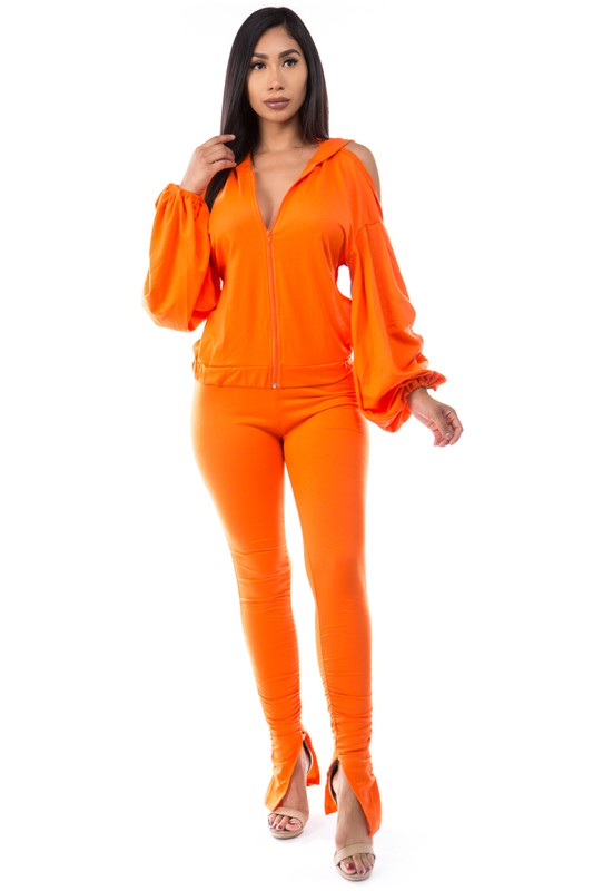 Orange Open Back Hoodie Pant Suit king-general-store-5710.myshopify.com