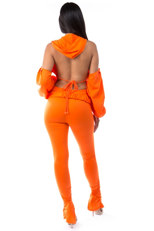 Orange Open Back Hoodie Pant Suit king-general-store-5710.myshopify.com