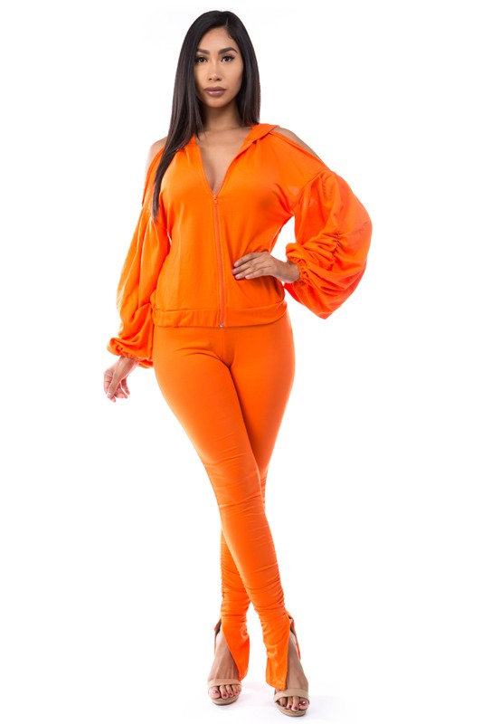 Orange Open Back Hoodie Pant Suit king-general-store-5710.myshopify.com