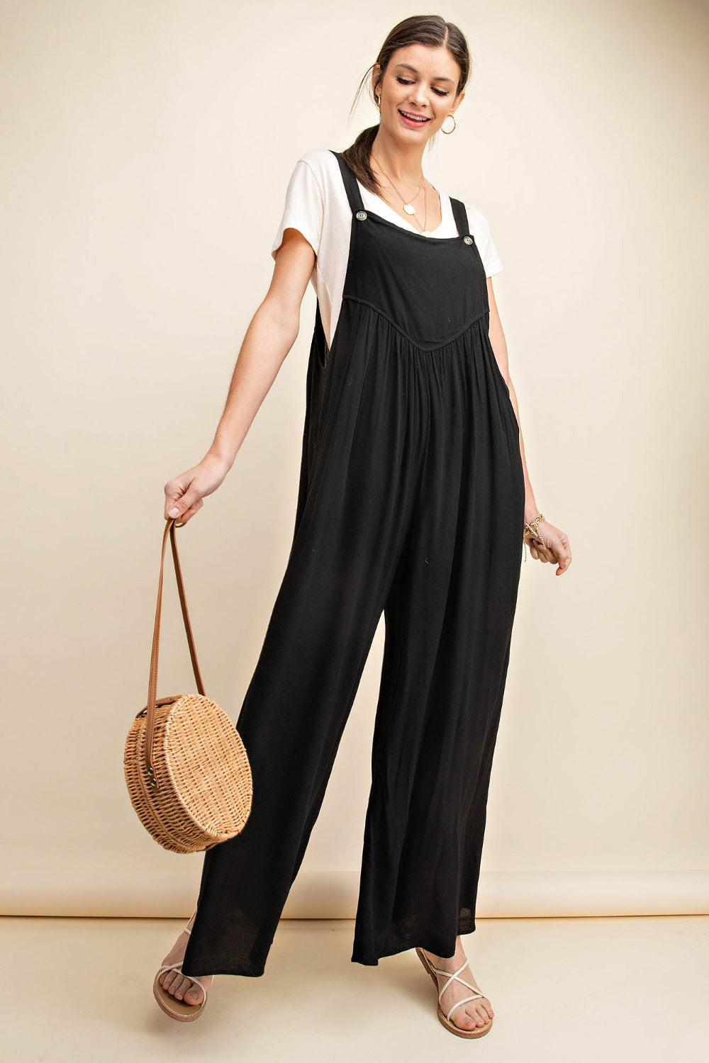 Kori America Full Size Sleeveless Ruched Wide Leg Overalls king-general-store-5710.myshopify.com