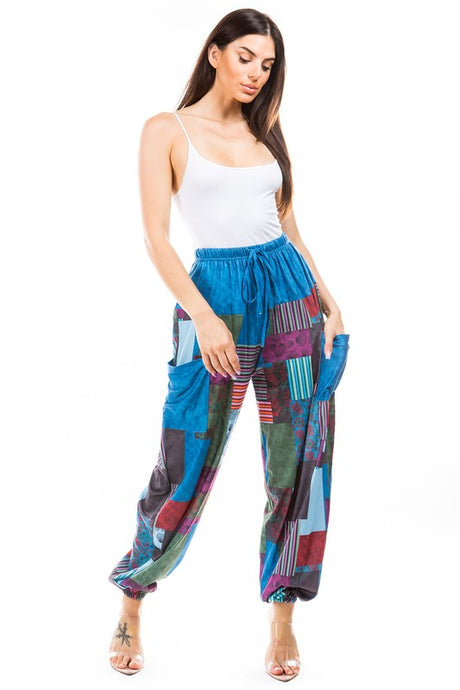 Blue Multi Color Harem Style Pants king-general-store-5710.myshopify.com