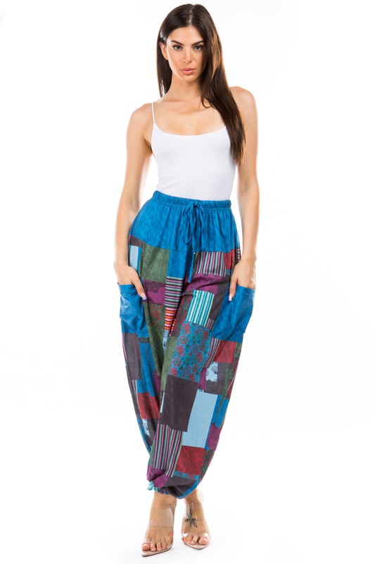 Blue Multi Color Harem Style Pants king-general-store-5710.myshopify.com