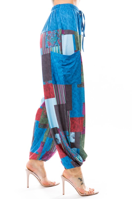 Blue Multi Color Harem Style Pants king-general-store-5710.myshopify.com