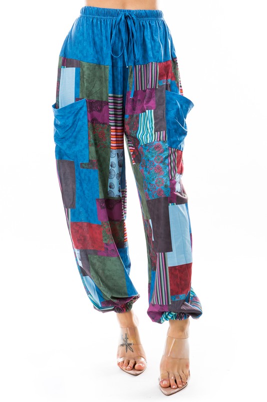 Blue Multi Color Harem Style Pants king-general-store-5710.myshopify.com