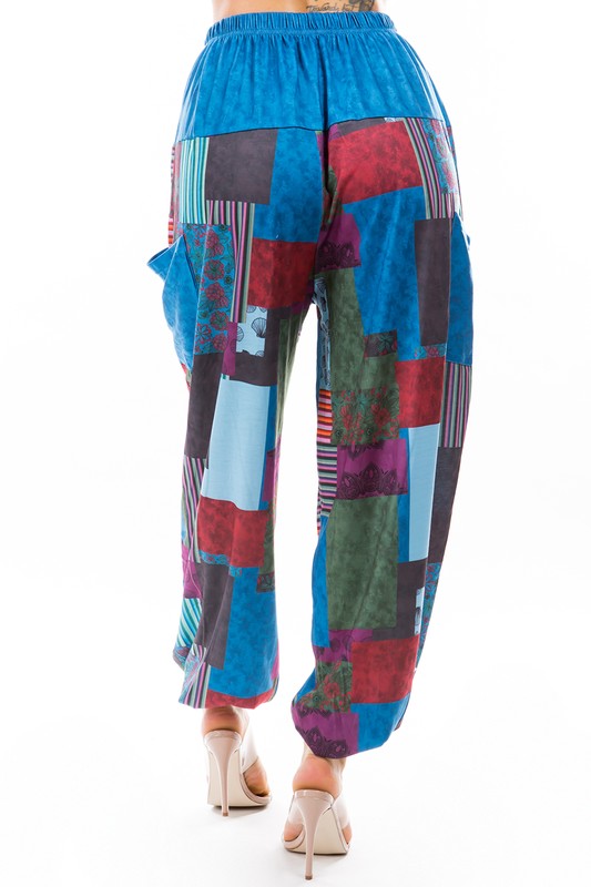 Blue Multi Color Harem Style Pants king-general-store-5710.myshopify.com