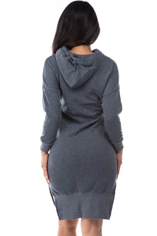 Charcoal Kangaroo Pocket Hoodie Mini Dress