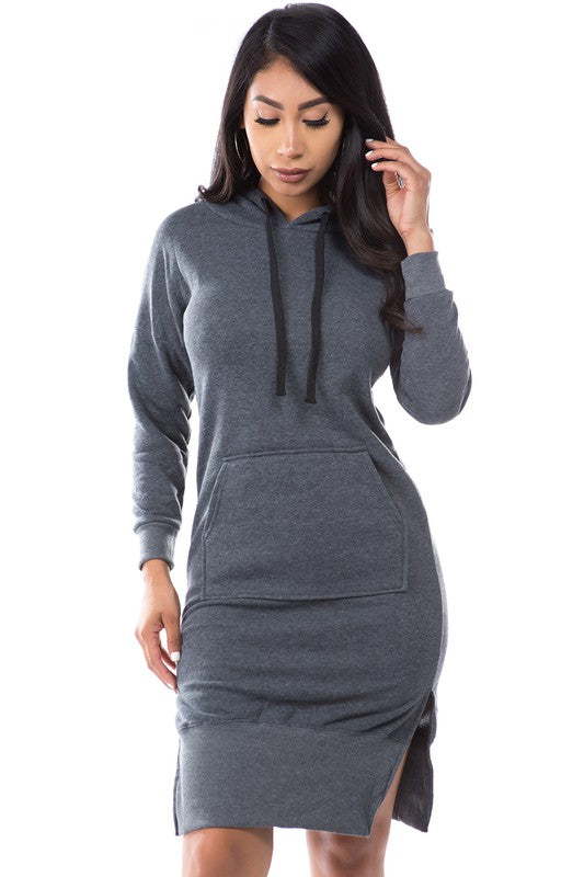 Charcoal Kangaroo Pocket Hoodie Mini Dress