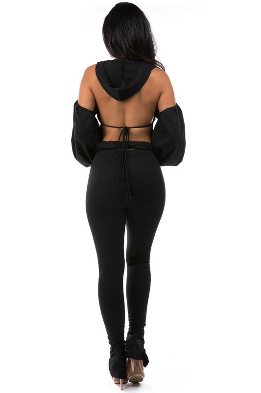 Black Open Back Hoodie Pant Suit king-general-store-5710.myshopify.com