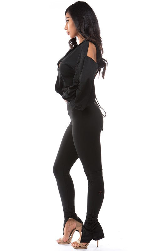 Black Open Back Hoodie Pant Suit king-general-store-5710.myshopify.com