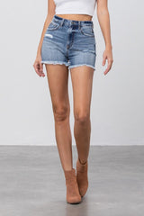 Frayed Denim High Rise Mom Shorts