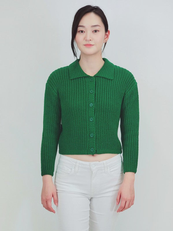 Button Down Vintage Crop Sweater Cardigan w/Collar king-general-store-5710.myshopify.com