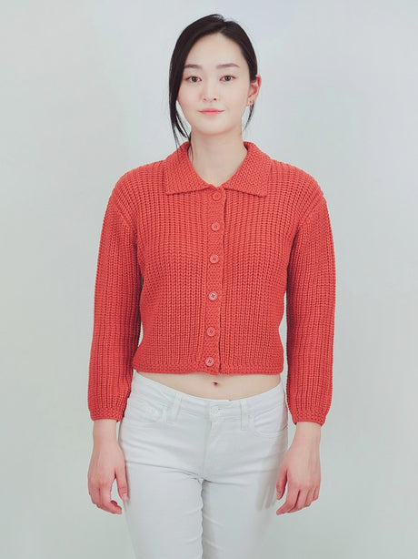 Button Down Vintage Crop Sweater Cardigan w/Collar king-general-store-5710.myshopify.com