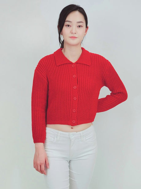 Button Down Vintage Crop Sweater Cardigan w/Collar king-general-store-5710.myshopify.com