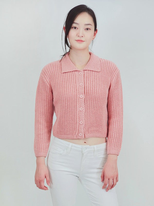 Button Down Vintage Crop Sweater Cardigan w/Collar king-general-store-5710.myshopify.com