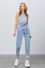 High Waist Paper Bag Slouch Light Wash Denim Jeans