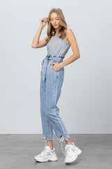 High Waist Paper Bag Slouch Light Wash Denim Jeans