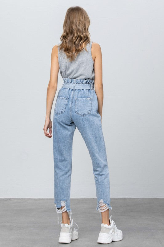 High Waist Paper Bag Slouch Light Wash Denim Jeans